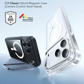 Калъф за iPhone 17 Pro - ESR - Classic Hybrid HaloLock Kickstand - Прозрачен Черен