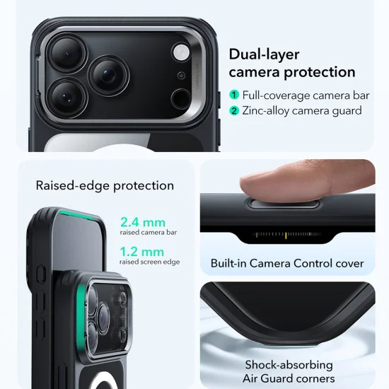 Калъф за iPhone 17 Pro - ESR - Classic Hybrid HaloLock Kickstand - Прозрачен Черен