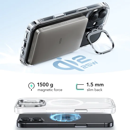 Калъф за iPhone 17 - ESR - Classic Hybrid HaloLock Kickstand - Прозрачен