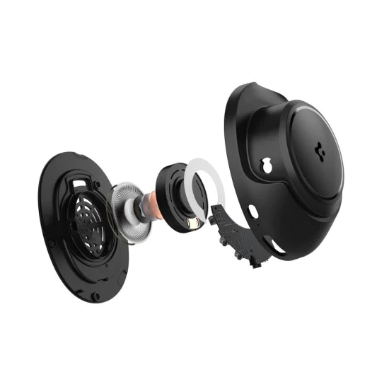 Spigen - Безжични слушалки (SA2403) - Bluetooth 5.4, Активно шумопотискане, Микрофон, Ниска латентност, Аудио приложение - Черни