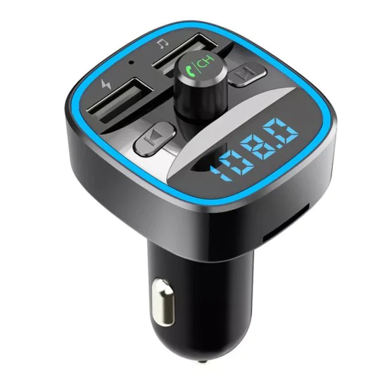 FM трансмитер – Techsuit JamLink (MFM2) – Dual USB, SD карта, син LED ринг, ултракомпактен – Черен