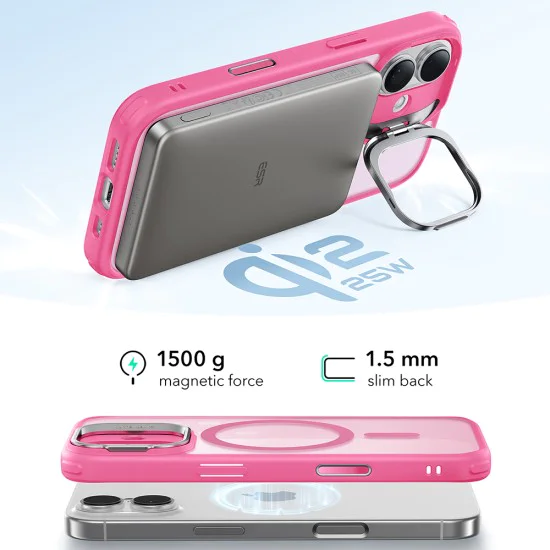Калъф за iPhone 17 - ESR - Classic Hybrid HaloLock Kickstand - Frosted Розов