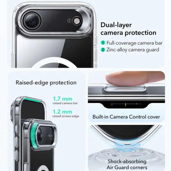 Калъф за iPhone 17 Air - ESR - Classic Hybrid HaloLock Kickstand - Прозрачен