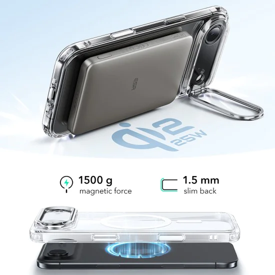 Калъф за iPhone 17 Air - ESR - Classic Hybrid HaloLock Kickstand - Прозрачен