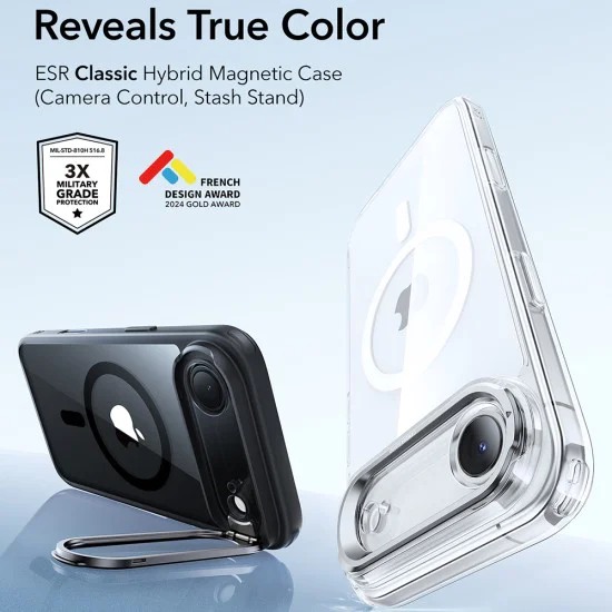 Калъф за iPhone 17 Air - ESR - Classic Hybrid HaloLock Kickstand - Прозрачен Черен