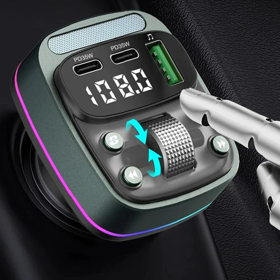 FM трансмитер – Techsuit EchoDrive (MFM3) – Dual PD35W, Bluetooth 5.4, U-Disk музика, Bass режим – Черен