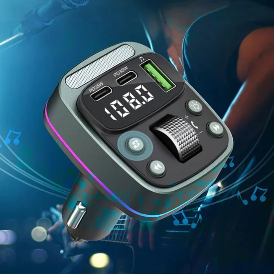 FM трансмитер – Techsuit EchoDrive (MFM3) – Dual PD35W, Bluetooth 5.4, U-Disk музика, Bass режим – Черен