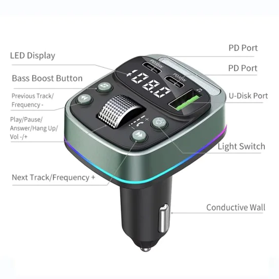 FM трансмитер – Techsuit EchoDrive (MFM3) – Dual PD35W, Bluetooth 5.4, U-Disk музика, Bass режим – Черен