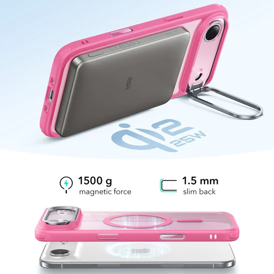 Калъф за iPhone 17 Air - ESR - Classic Hybrid HaloLock Kickstand - Frosted Розов
