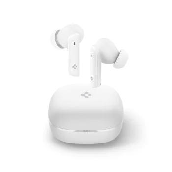 Spigen - Безжични слушалки (SA2402) - Bluetooth 5.3, Активно шумопотискане, Микрофон, Ниска латентност, Аудио приложение - Бял