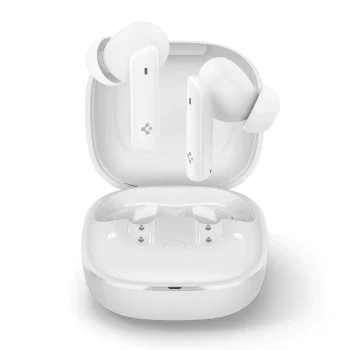 Spigen - Безжични слушалки (SA2402) - Bluetooth 5.3, Активно шумопотискане, Микрофон, Ниска латентност, Аудио приложение - Бял