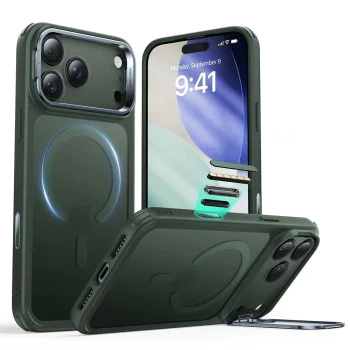 Калъф за iPhone 17 Pro – с MagSafe – ESR Classic Hybrid HaloLock Kickstand – Матиран зелен