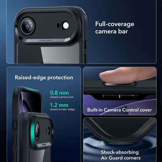 Калъф за iPhone 17 Air - ESR - Classic Hybrid HaloLock - Прозрачен Черен