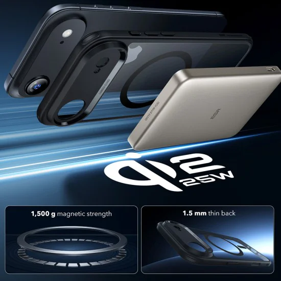 Калъф за iPhone 17 Air - ESR - Classic Hybrid HaloLock - Прозрачен Черен