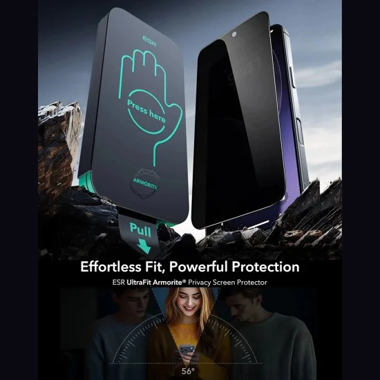 Протектор за iPhone 17 - ESR - Протектор за екран Armorite UltraFit за защита на личните данни (3 броя) - Черен