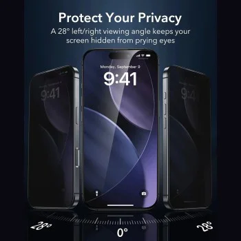 Протектор за iPhone 17 Pro - ESR - Протектор за екран Armorite UltraFit за Privacy (3 броя) - Черен
