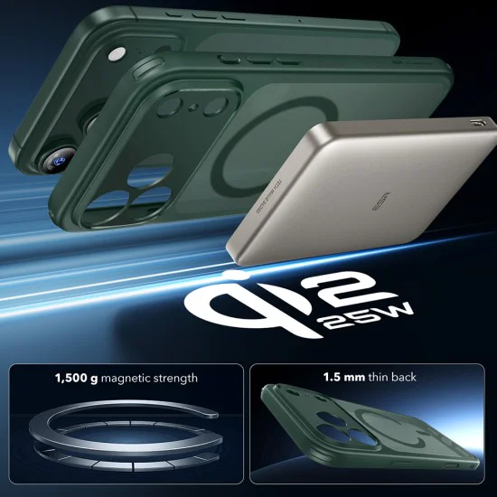 Калъф за iPhone 17 Pro – с MagSafe – ESR Classic Hybrid HaloLock – Матиран зелен