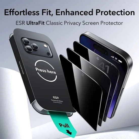 Протектор за iPhone 17 Pro Max - ESR - Защита от замърсяване с UV защита Tempered Glass UltraFit (3 броя) - Черен
