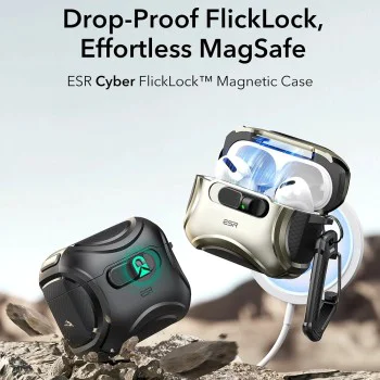 Калъф за Apple AirPods Pro 3 – с MagSafe – ESR Cyber FlickLock HaloLock – Титан