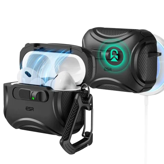 Калъф за Apple AirPods Pro 3 – с MagSafe – ESR Cyber FlickLock HaloLock – Черен