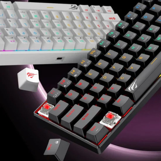 Havit - Геймърска клавиатура (KB903L) - USB-C, с RGB светлини, 1.8 м, 200 мА - Синя / Бяла