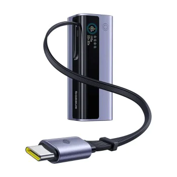 Външна батерия EnerGeek GR11 (E0027B01) - Baseus - с прибиращ се USB-C кабел, 20000mAh, 145W - Сиво