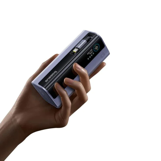 Външна батерия EnerGeek GR11 (E0027B01) - Baseus - с прибиращ се USB-C кабел, 20000mAh, 145W - Сиво