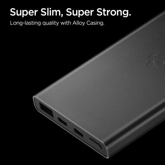Spigen - Power Bank Essential (EA2210) - Бързо зареждане, USB, 2x Type-C, Тънък дизайн, Quantum Boost, 10000mAh, 22.5W - Черен