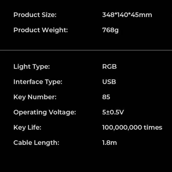Havit - Геймърска клавиатура (KB904L) - за видеоигри, USB, RGB светлини, 85 клавиша, бързо задействане, 1.8 м, 5V, 8kHz - черна / зелена