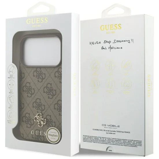 Калъф за iPhone 17 Pro – с MagSafe – Guess (GUHMP17LP4SM4MW) 4G Small and Classic Logo – Кафяв