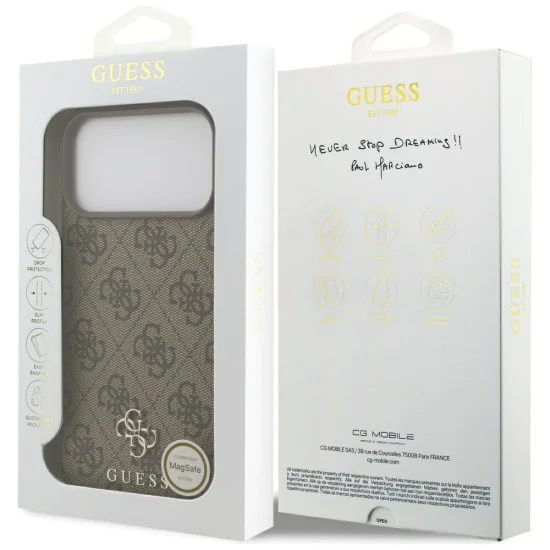 Калъф за iPhone 17 Pro Max – с MagSafe – Guess (GUHMP17XP4SM4MW) 4G Small and Classic Logo – Кафяв