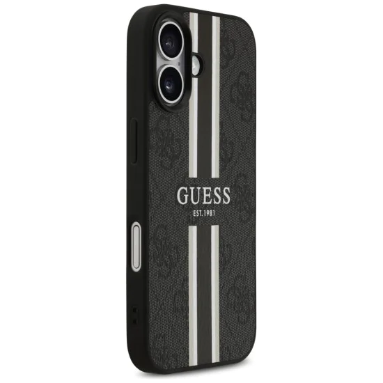Калъф за iPhone 17 – с MagSafe – Guess (GUHMP17SP4RPSK) Hardcase 4G Printed Stripes – Черен