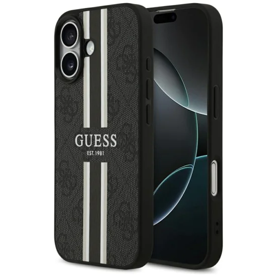 Калъф за iPhone 17 – с MagSafe – Guess (GUHMP17SP4RPSK) Hardcase 4G Printed Stripes – Черен