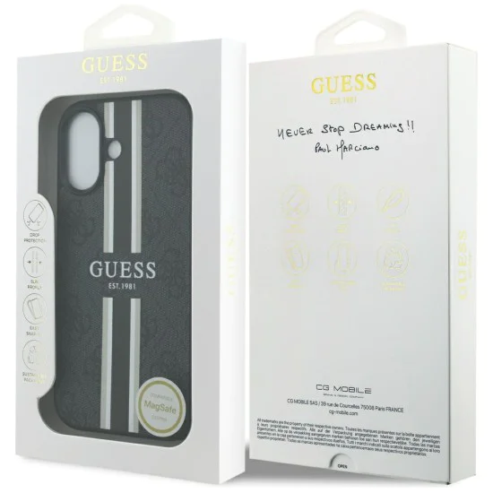 Калъф за iPhone 17 – с MagSafe – Guess (GUHMP17SP4RPSK) Hardcase 4G Printed Stripes – Черен