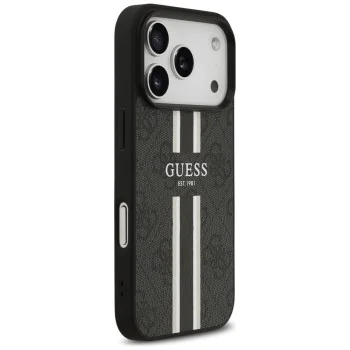 Калъф за iPhone 17 Pro – с MagSafe – Guess (GUHMP17LP4RPSK) Hardcase 4G Printed Stripes – Черен