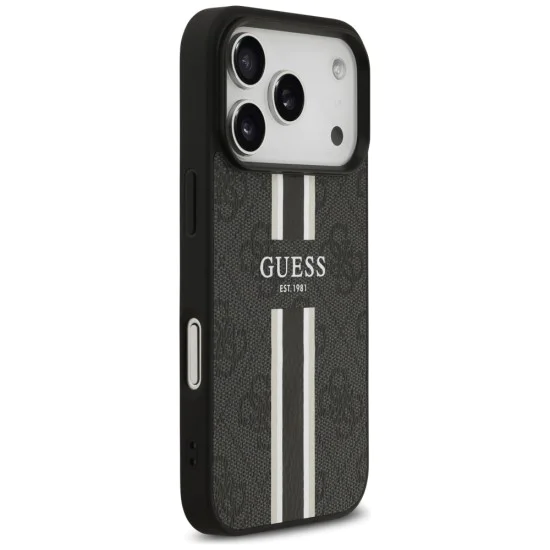 Калъф за iPhone 17 Pro – с MagSafe – Guess (GUHMP17LP4RPSK) Hardcase 4G Printed Stripes – Черен