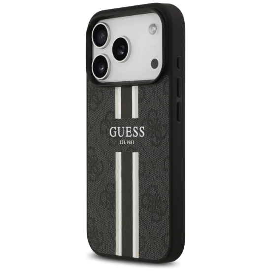 Калъф за iPhone 17 Pro – с MagSafe – Guess (GUHMP17LP4RPSK) Hardcase 4G Printed Stripes – Черен