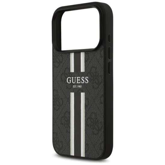 Калъф за iPhone 17 Pro – с MagSafe – Guess (GUHMP17LP4RPSK) Hardcase 4G Printed Stripes – Черен