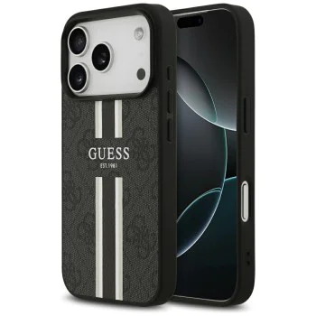 Калъф за iPhone 17 Pro Max – с MagSafe – Guess (GUHMP17XP4RPSK) Hardcase 4G Printed Stripes – Черен