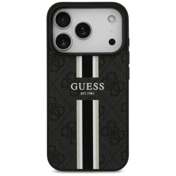 Калъф за iPhone 17 Pro Max – с MagSafe – Guess (GUHMP17XP4RPSK) Hardcase 4G Printed Stripes – Черен