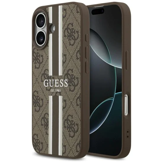 Калъф за iPhone 17 - Guess - Hardcase 4G Printed Stripes MagSafe (GUHMP17SP4RPSW) - Кафяв