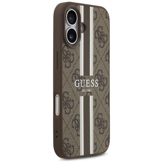 Калъф за iPhone 17 - Guess - Hardcase 4G Printed Stripes MagSafe (GUHMP17SP4RPSW) - Кафяв