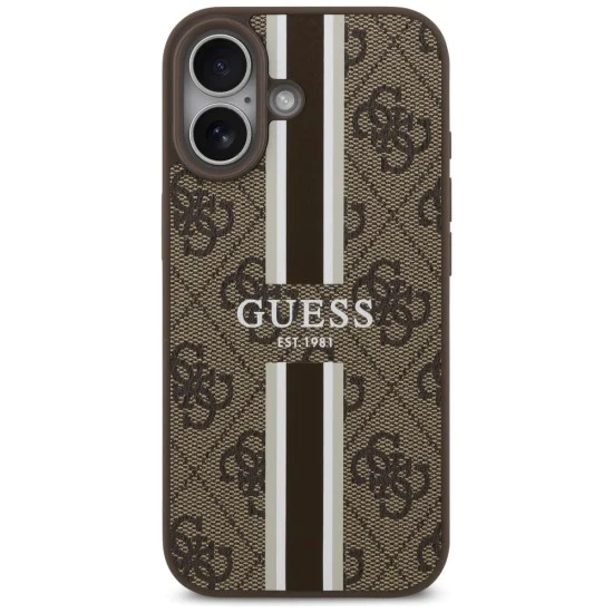 Калъф за iPhone 17 - Guess - Hardcase 4G Printed Stripes MagSafe (GUHMP17SP4RPSW) - Кафяв