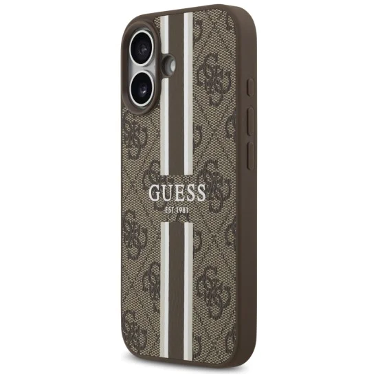 Калъф за iPhone 17 - Guess - Hardcase 4G Printed Stripes MagSafe (GUHMP17SP4RPSW) - Кафяв