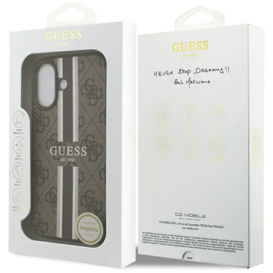 Калъф за iPhone 17 - Guess - Hardcase 4G Printed Stripes MagSafe (GUHMP17SP4RPSW) - Кафяв