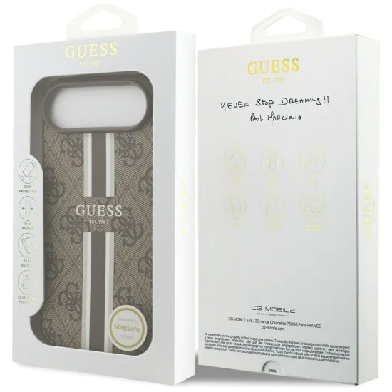 Калъф за iPhone 17 Air - Guess - Hardcase 4G Printed Stripes MagSafe (GUHMP17MP4RPSW) - Кафяв