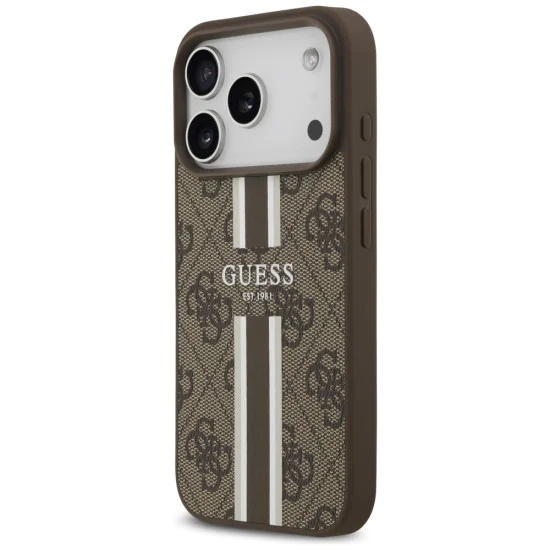 Калъф за iPhone 17 Pro - Guess - Hardcase 4G Printed Stripes MagSafe (GUHMP17LP4RPSW) - Кафяв