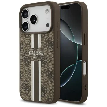 Калъф за iPhone 17 Pro - Guess - Hardcase 4G Printed Stripes MagSafe (GUHMP17LP4RPSW) - Кафяв