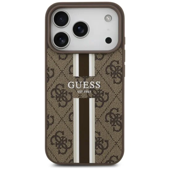 Калъф за iPhone 17 Pro - Guess - Hardcase 4G Printed Stripes MagSafe (GUHMP17LP4RPSW) - Кафяв