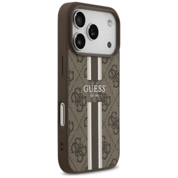 Калъф за iPhone 17 Pro - Guess - Hardcase 4G Printed Stripes MagSafe (GUHMP17LP4RPSW) - Кафяв